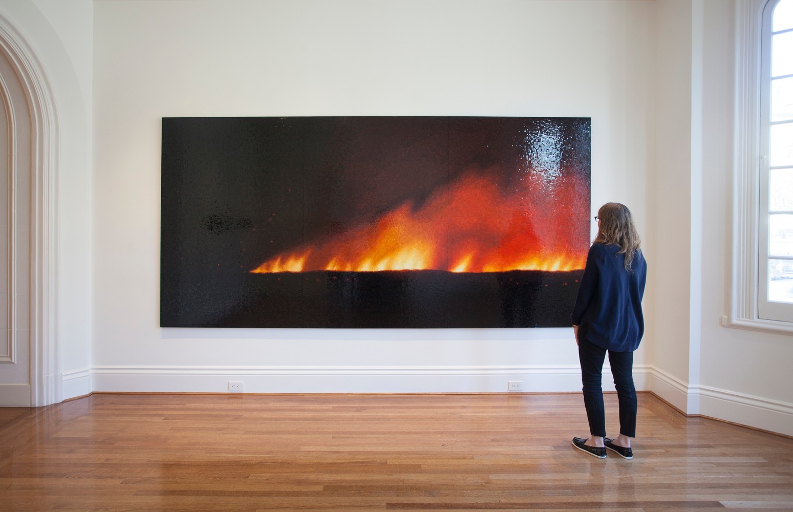Teresita Fernández Fire (America) 1, 2016 Glazed ceramic In 3 parts 72 x 48 x 1 1/2 inches each (182.9 x 121.9 x 3.8 cm) 72 x 144 inches overall (182.8 x 365.7 x 3.8 cm)