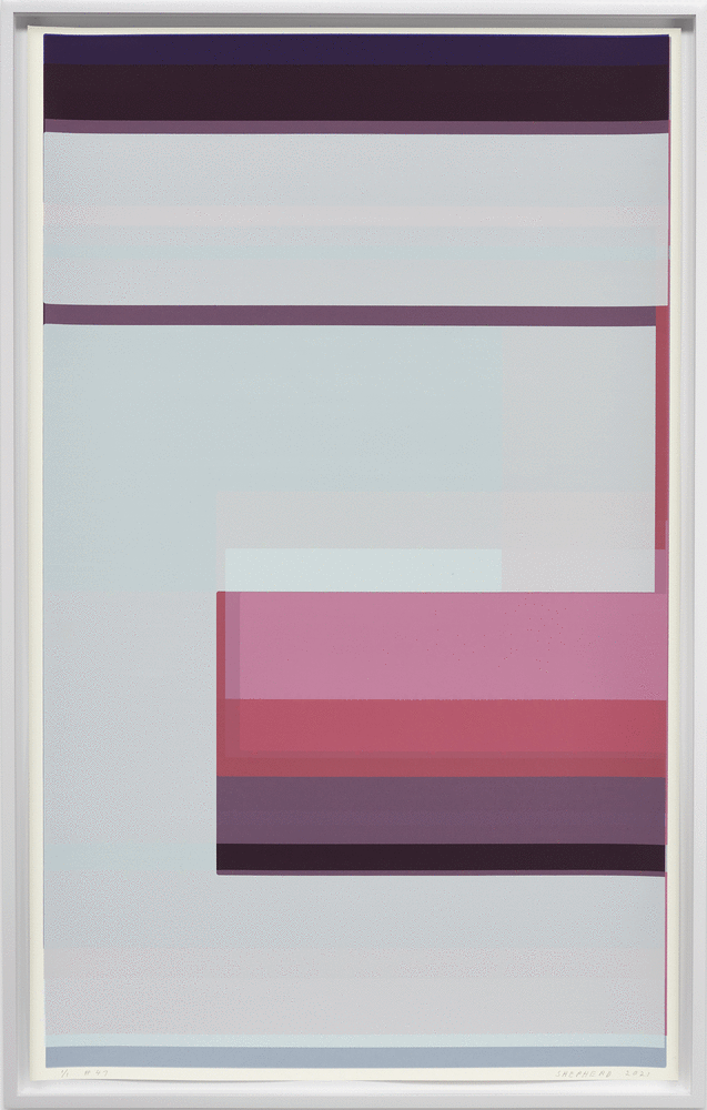 ALT="Kate Shepherd, News of This Day #47, 2021, Screen print on coventry rag paper, unique  40 x 25 inches"