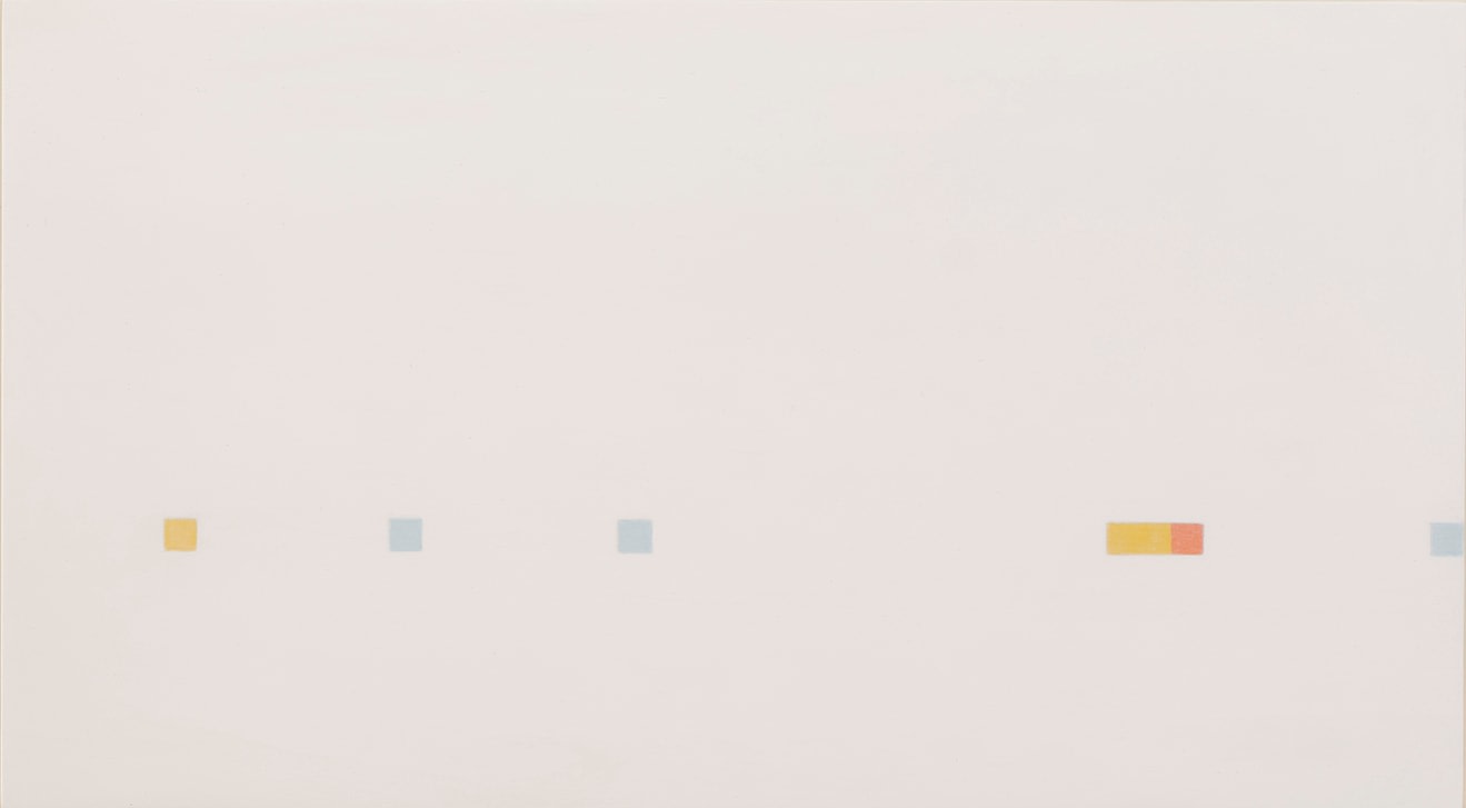 Antonio Calderara Misura di rosso - giallo - azzurro (Measurement of red - yellow - blue), 1966 Oil on wood Framed Dimensions: 18 5/16 x 27 13/16 inches 46.5 x 69.9 cm Artwork Dimensions: 11 3/4 x 21 1/4 inches 30 x 54 cm