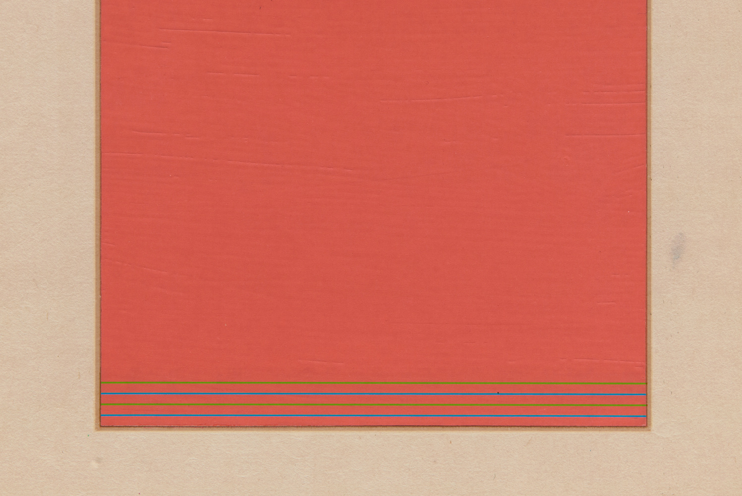 Marsha Cottrell Untitled (Coral red with blue and green lines), 2025 Archival pigment-based ink on digital ground on paper, unique Framed Dimensions: 22 3/8 x 17 3/8 x 1 3/8 inches 56.8 x 44.1 x 3.5 cm Paper Dimensions: 20 x 15 inches 50.8 x 38.1 cm