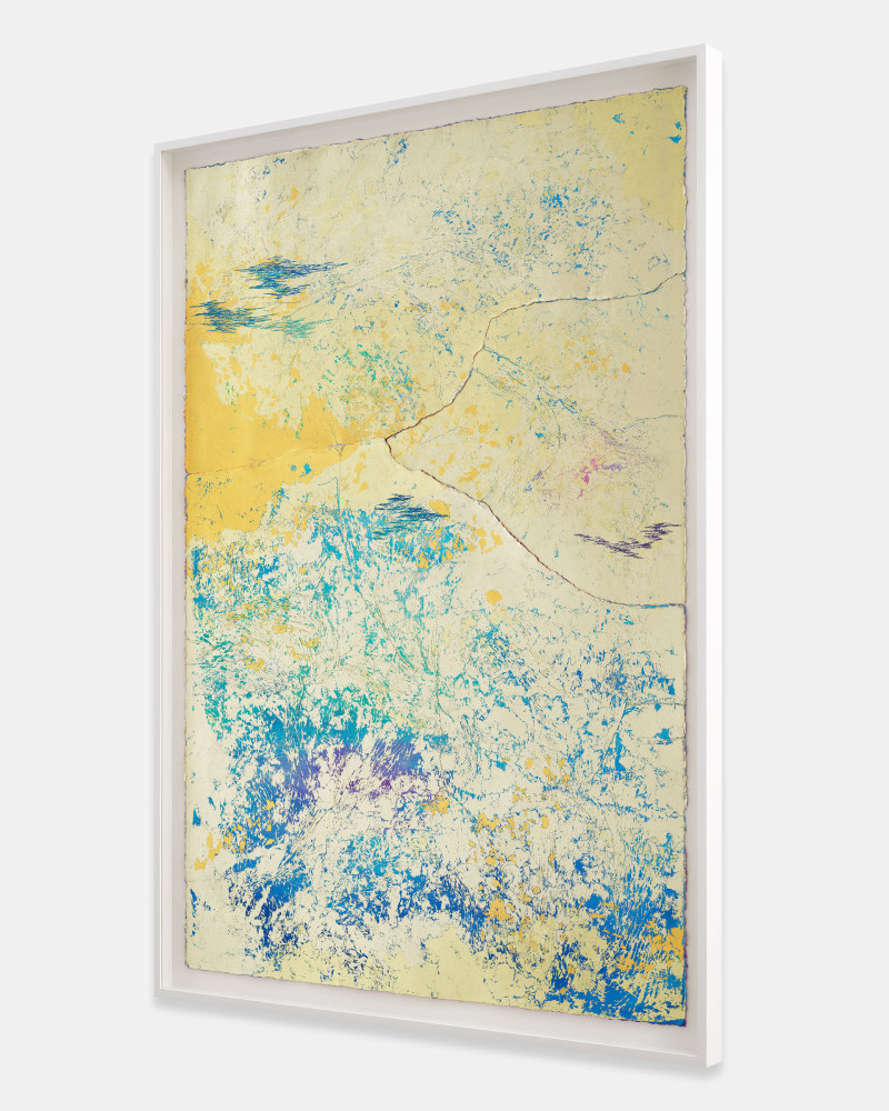 Jessie Henson Repair (Transparent), 2023 12, 16, 18 and 24K gold with Beva, acrylic gouache, and polyester thread on paper in 3 parts Framed Dimensions: 63 7/8 x 45 1/2 x 2 3/8 inches 162.1 x 115.4 x 6 cm Paper Dimensions: 60 x 41 inches 152.4 x 104.1 cm