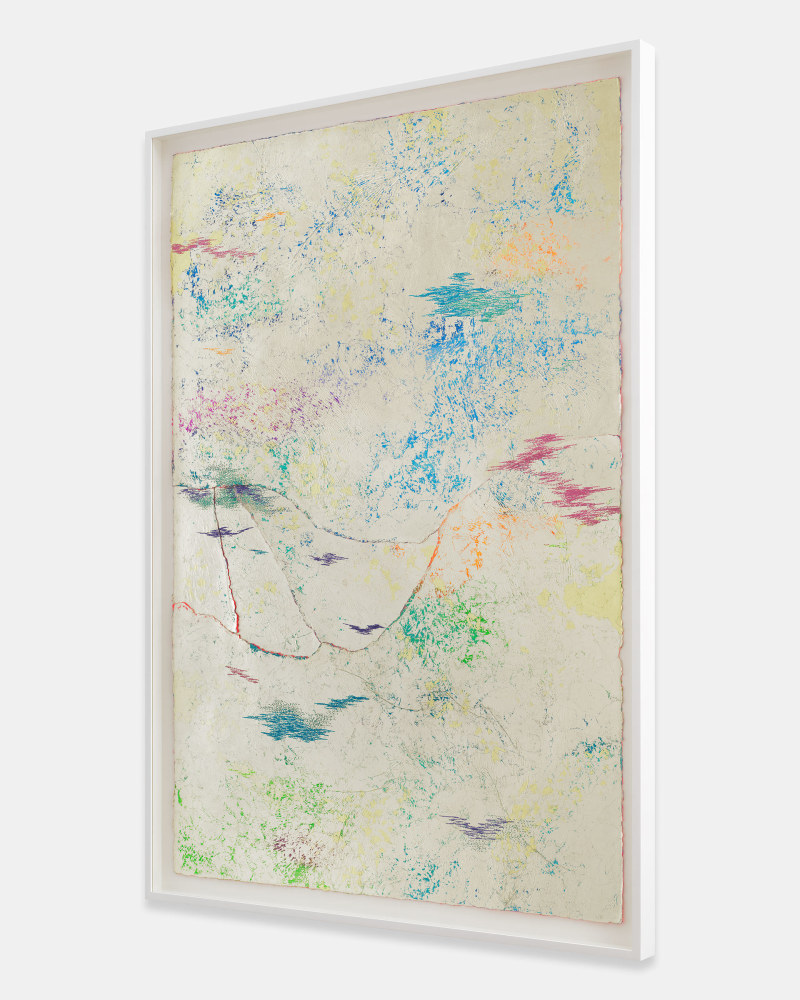 Jessie Henson Repair (Dust), 2023 12, 16, and 18k gold with Beva, acrylic gouache, and polyester thread on paper in 5 parts Framed Dimensions: 63 7/8 x 45 1/2 x 2 3/8 inches 162.1 x 115.4 x 6 cm Paper Dimensions: 60 x 41 inches 152.4 x 104.1 cm