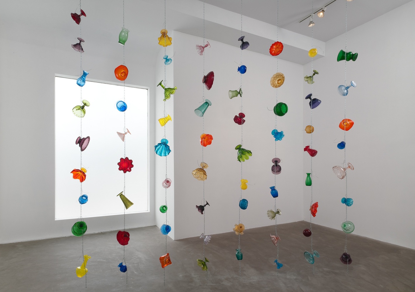 Tony Feher GMP, 2012 Glass galvanized steel wire and chrome-plated steel chain Dimensions vary with installation Approximately 144 x 144 x 12 inches (365.8 x 365.8 x 30.5 cm)