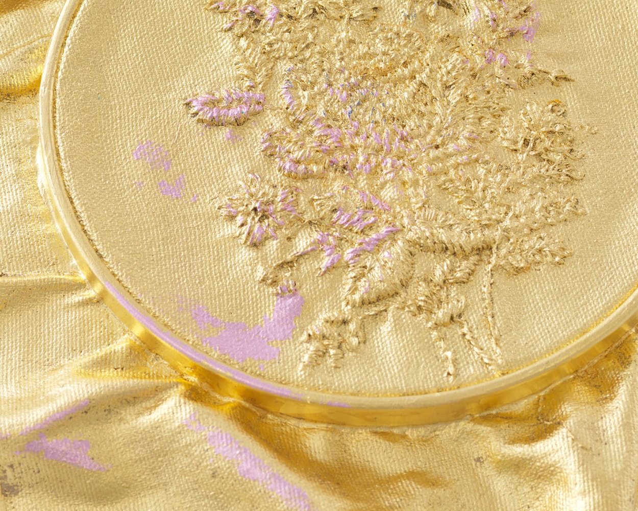 Jessie Henson Monument (hold), 2024 Unique Bronze with 23.75k gold leaf and Japanese silver leaf 8 1/2 x 8 x 1 inches 21.6 x 20.3 x 2.5 cm