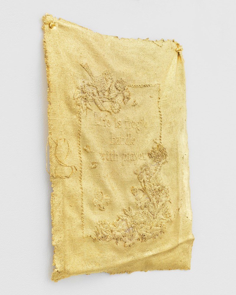 Jessie Henson Monument (prayer), 2024 Unique Bronze with 23.75k gold leaf 18 1/2 x 14 3/4 x 1 inches 47 x 37.5 x 2.5 cm