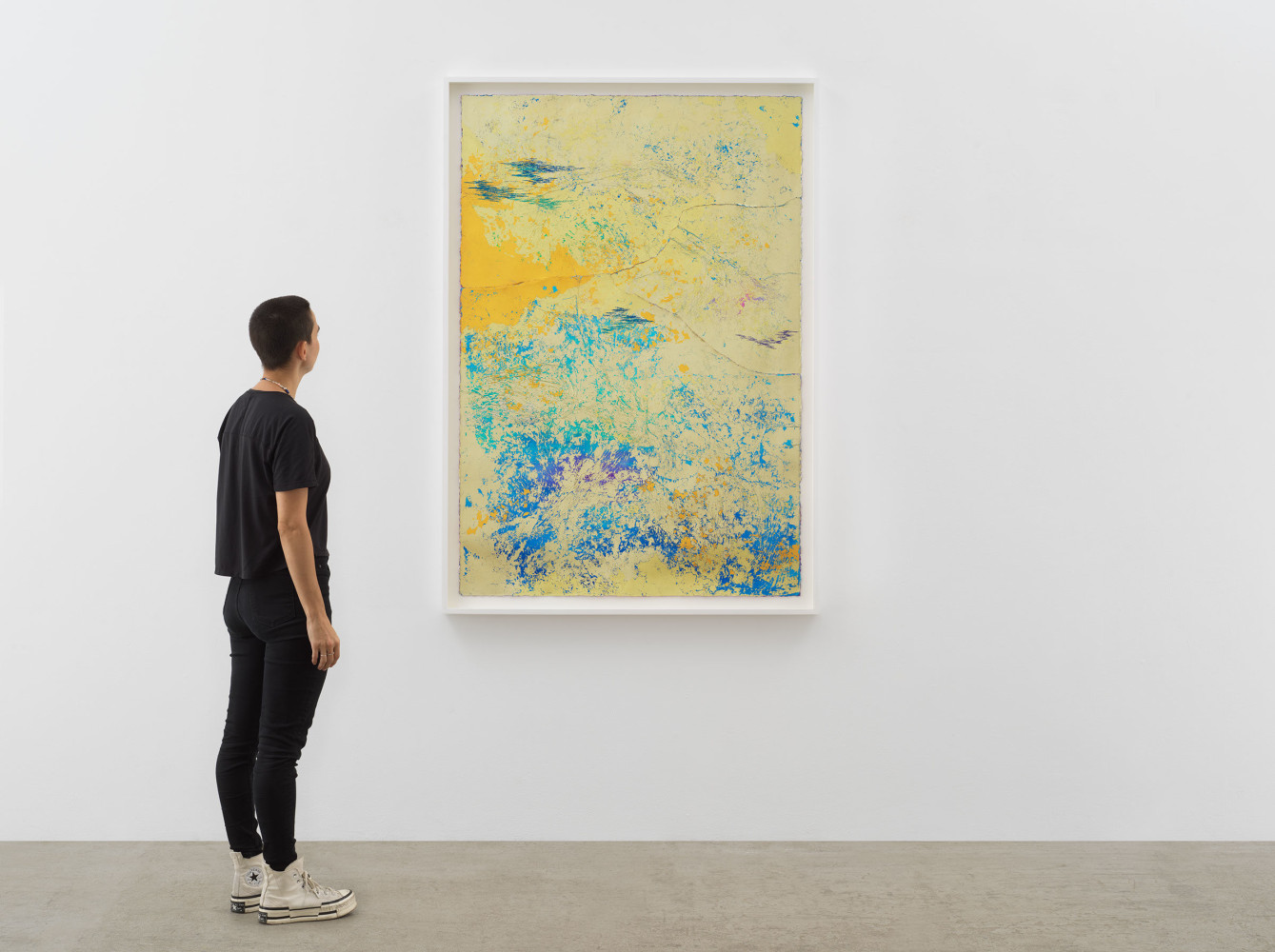 Jessie Henson Repair (Transparent), 2023 12, 16, 18 and 24K gold with Beva, acrylic gouache, and polyester thread on paper in 3 parts Framed Dimensions: 63 7/8 x 45 1/2 x 2 3/8 inches 162.1 x 115.4 x 6 cm Paper Dimensions: 60 x 41 inches 152.4 x 104.1 cm