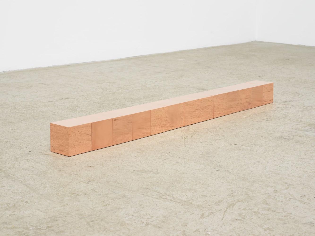 Carl Andre 13 CulON, 2002 Copper Cubes 3.94 x 3.94 x 3.94 inches, each 10 x 10 x 10 cm, each 3.94 x 3.94 x 51.18 inches, overall 10 x 10 x 130 cm, overall