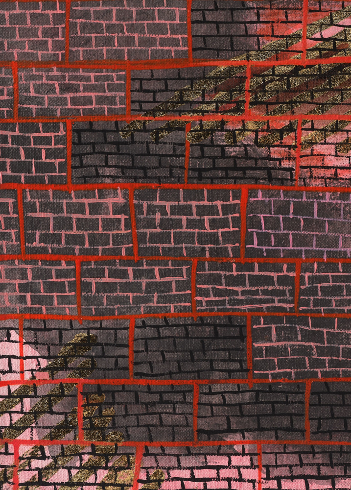 Caragh Thuring It Sticks It Judders It Jams, 2024 Acrylic gesso, acrylic, graphite, gold leaf, gouache and oil on linen 15 3/4 x 17 3/4 inches 40 x 45 cm