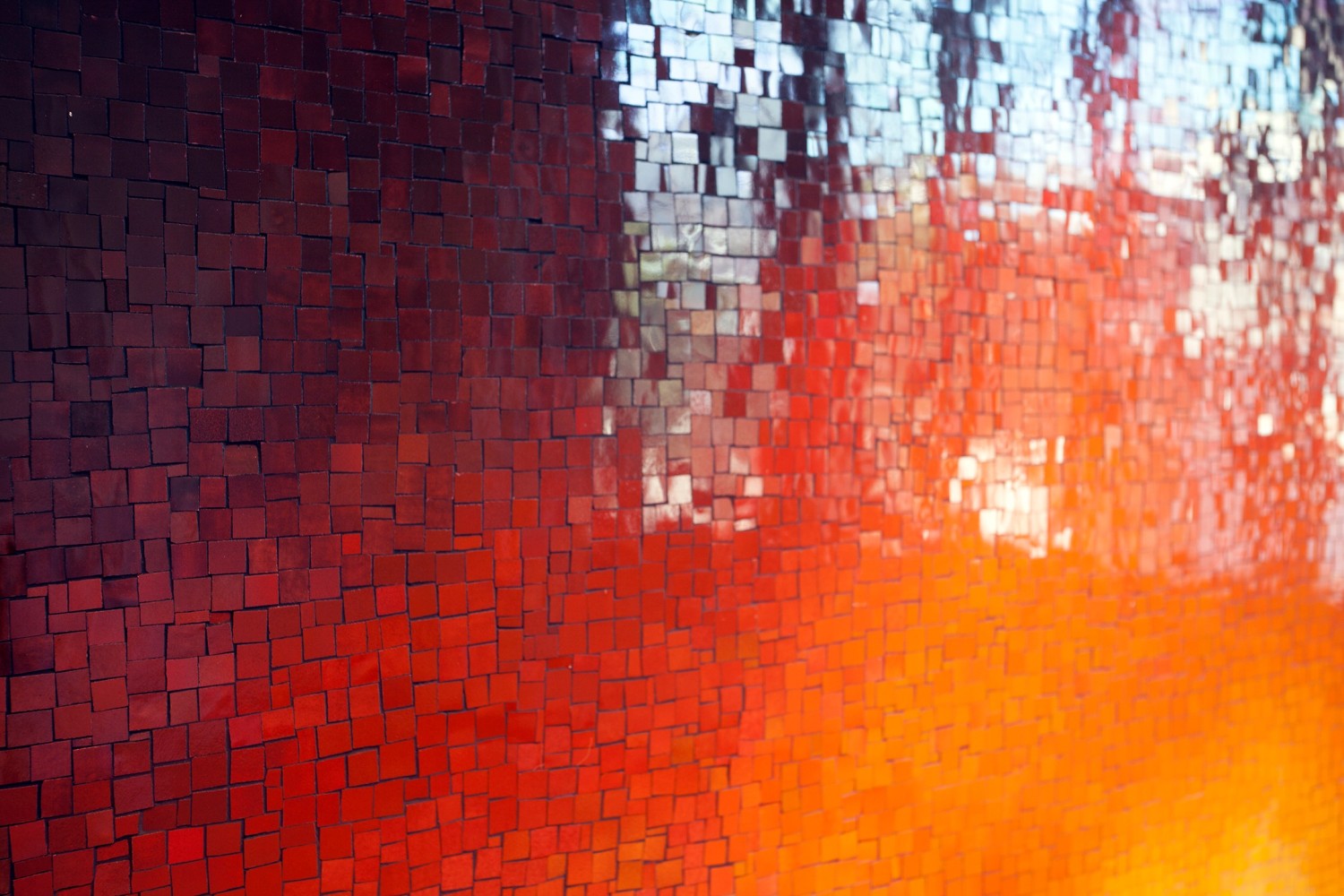 Teresita Fernández Fire (America) 1, 2016 Glazed ceramic In 3 parts 72 x 48 x 1 1/2 inches each (182.9 x 121.9 x 3.8 cm) 72 x 144 inches overall (182.8 x 365.7 x 3.8 cm)