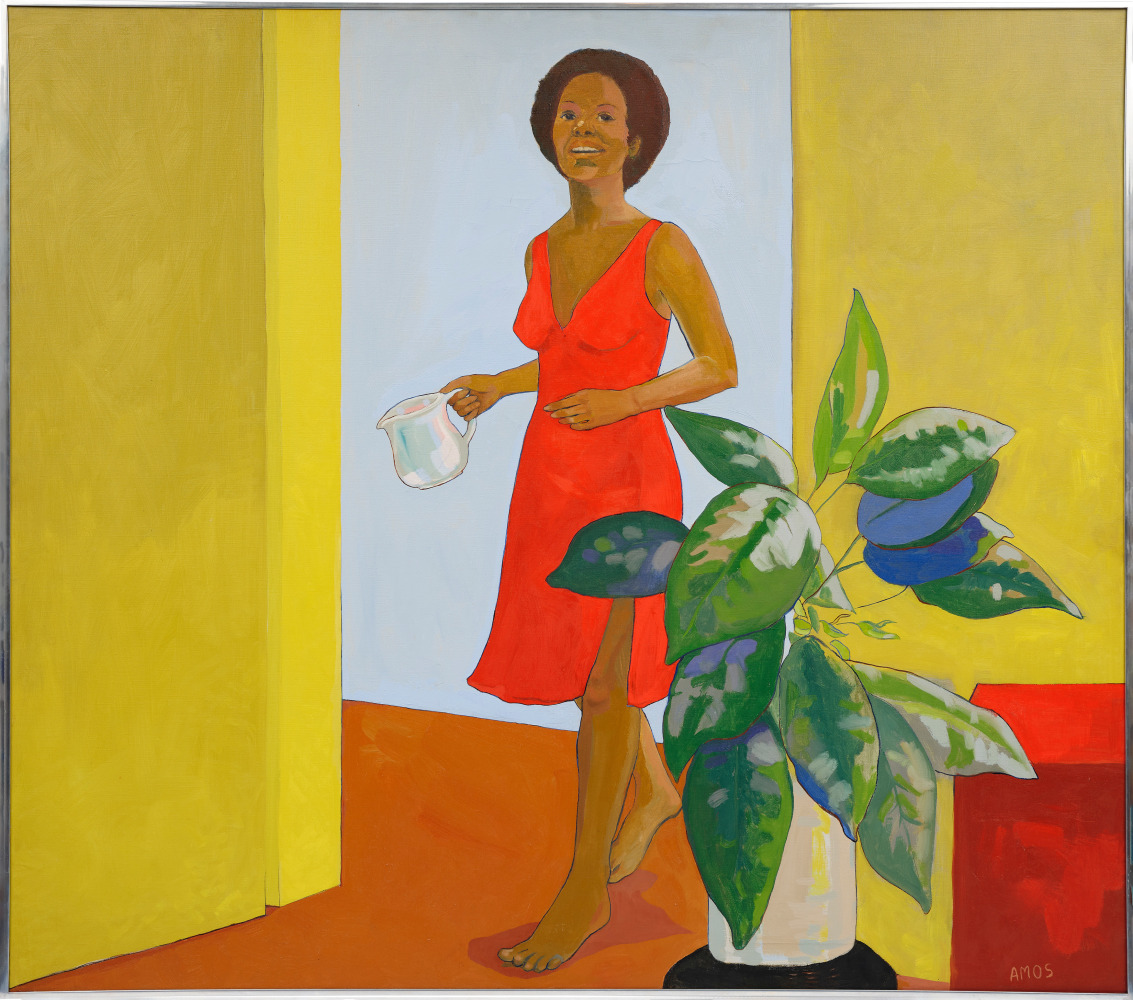 Emma Amos Woman with Flower Pot, 1968 Oil on canvas 44 1/2 x 50 1/2 x 1 1/2 inches 113 x 128.3 x 3.8 cm