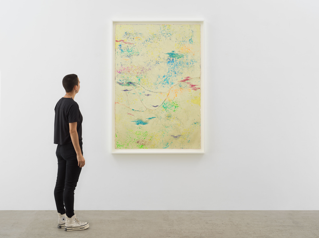 Jessie Henson Repair (Dust), 2023 12, 16, and 18k gold with Beva, acrylic gouache, and polyester thread on paper in 5 parts Framed Dimensions: 63 7/8 x 45 1/2 x 2 3/8 inches 162.1 x 115.4 x 6 cm Paper Dimensions: 60 x 41 inches 152.4 x 104.1 cm