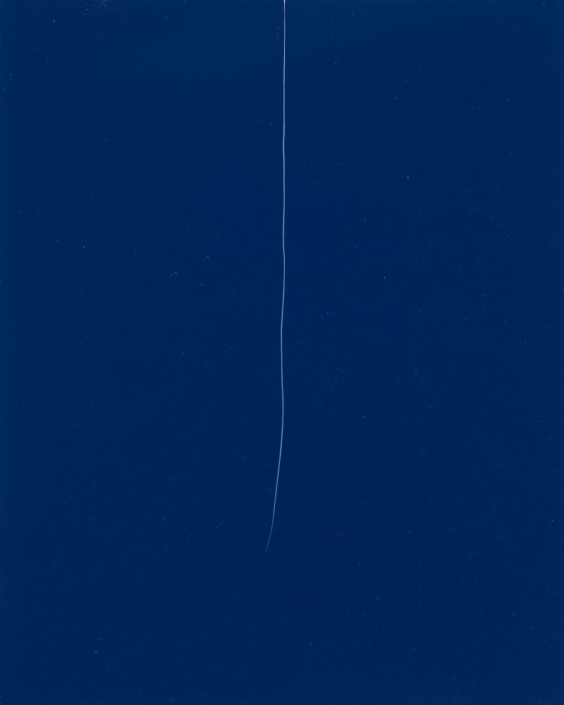 Kate Shepherd Little thread 1, Delft blue, 2022 Enamel on durabond panel 15 1/8 x 12 1/8 x 1/2 inches 38.4 x 30.8 x 1.3 cm