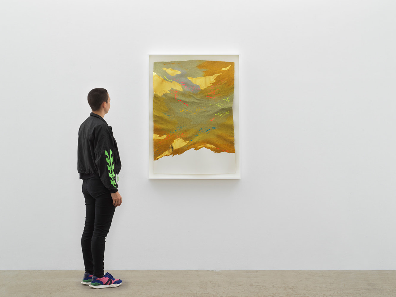 Jessie Henson Sound of the Shadow , 2023 24K gold with beva and polyester and rayon thread on paper Framed Dimensions: 45 x 33 3/8 x 3 1/8 inches 114.3 x 84.8 x 7.8 cm Paper Dimensions: 41 x 29 inches 104.1 x 73.7 cm