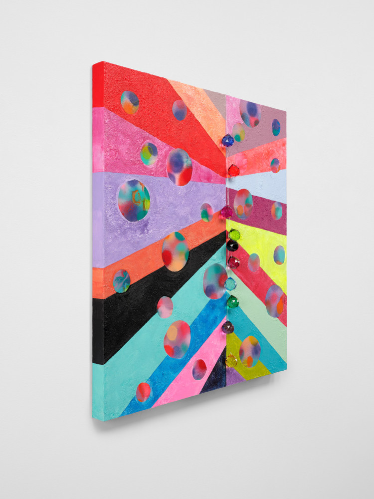 Sarah Cain Endlessly, 2022 Signed, dated and titled on verso Acrylic, sand, uv seal, plastic twine, and prisms on canvas 38 1/2 x 33 1/2 inches 97.8 x 85.1 cm