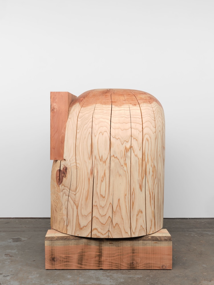 Jesse Schlesinger Untitled, 2024 Redwood (salvaged), powder-coated steel 71 1/2 x 40 x 40 inches 181.6 x 101.6 x 101.6 cm