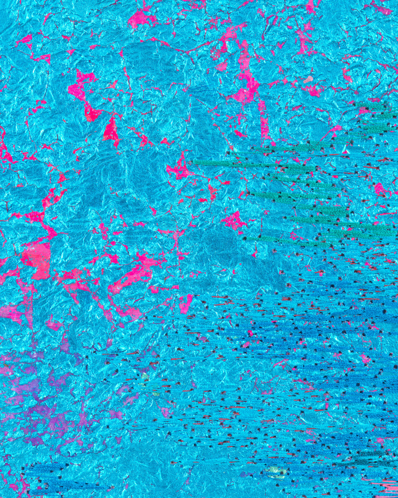 Jessie Henson The Gems and Minerals Department I, 2023 Japanese silver leaf with Beva, acrylic gouache, and polyester thread on paper Framed Dimensions: 12 1/2 x 10 x 1 1/2 inches 31.8 x 25.4 x 3.8 cm Paper Dimensions: 10 1/8 x 7 5/8 inches 25.7 x 19.4 cm