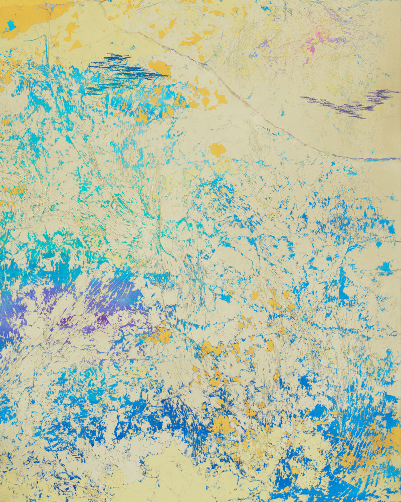 Jessie Henson Repair (Transparent), 2023 12, 16, 18 and 24K gold with Beva, acrylic gouache, and polyester thread on paper in 3 parts Framed Dimensions: 63 7/8 x 45 1/2 x 2 3/8 inches 162.1 x 115.4 x 6 cm Paper Dimensions: 60 x 41 inches 152.4 x 104.1 cm