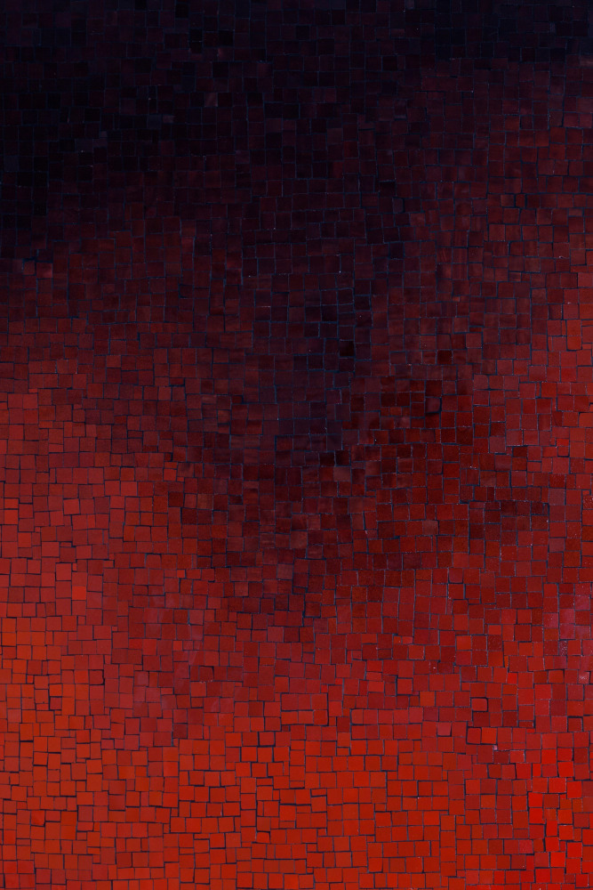 Teresita Fernández Fire (America) 1, 2016 Glazed ceramic In 3 parts 72 x 48 x 1 1/2 inches each (182.9 x 121.9 x 3.8 cm) 72 x 144 inches overall (182.8 x 365.7 x 3.8 cm)