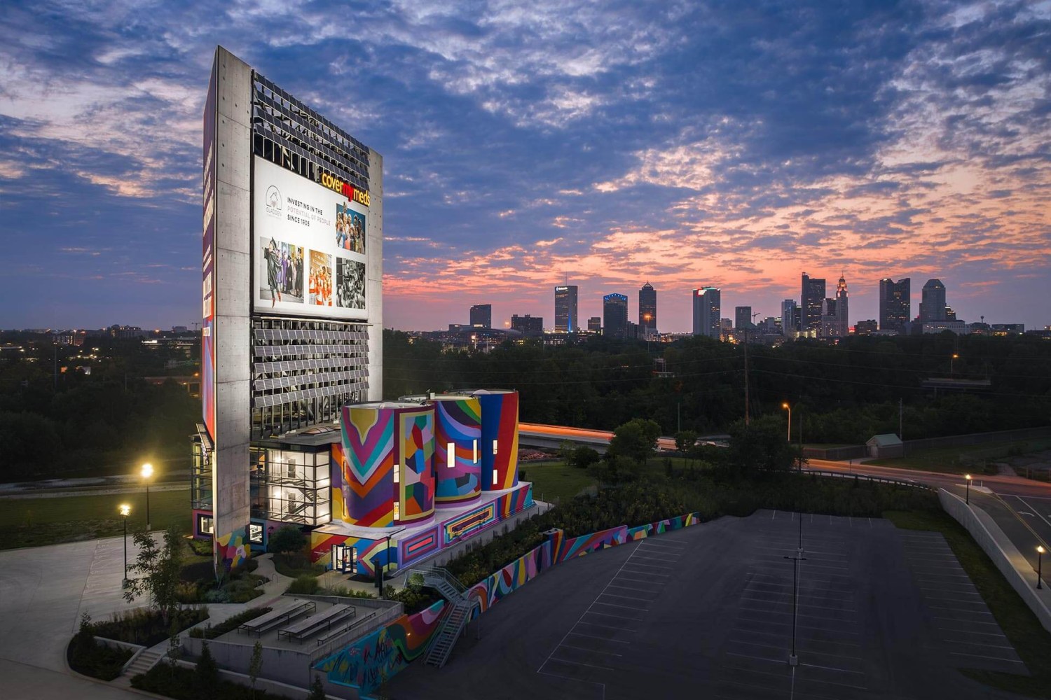 Sarah Cain This is the thing they call life, 2023 permanent installation at Orange Barrel Media,Columbus, OH