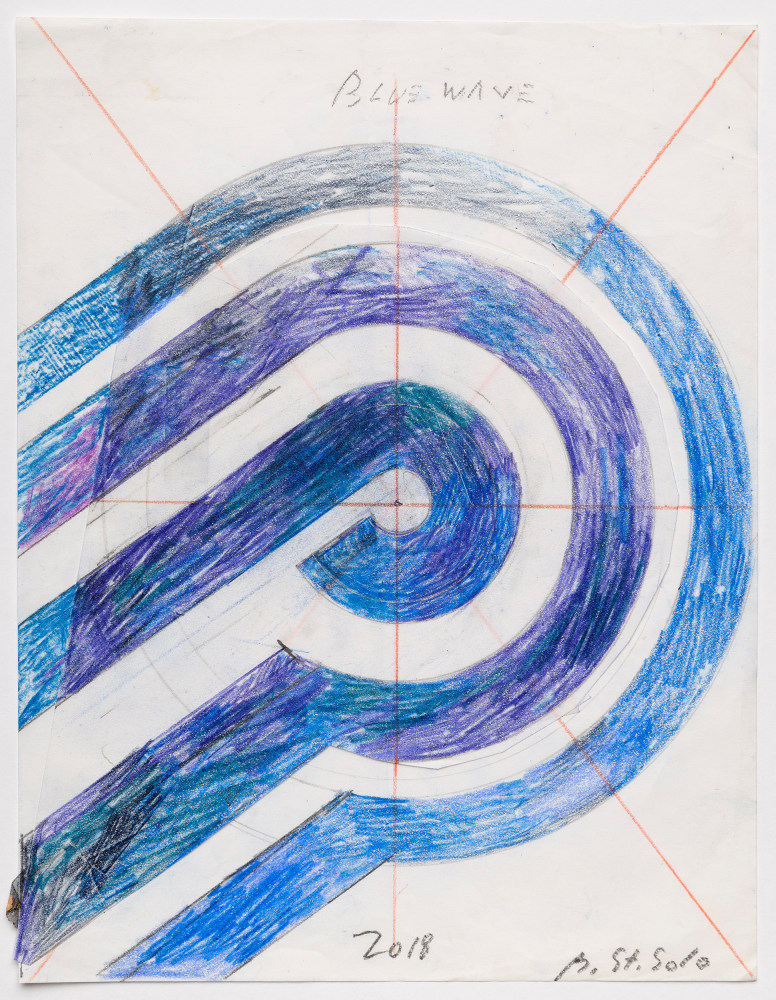 Barbara Stauffacher Solomon The Sea Ranch Blue Wave, 2018 ​Colored pencil, graphite, ink, whiteout​ on paper 11 x 8.5​ inches ​28 x 21.6 cm