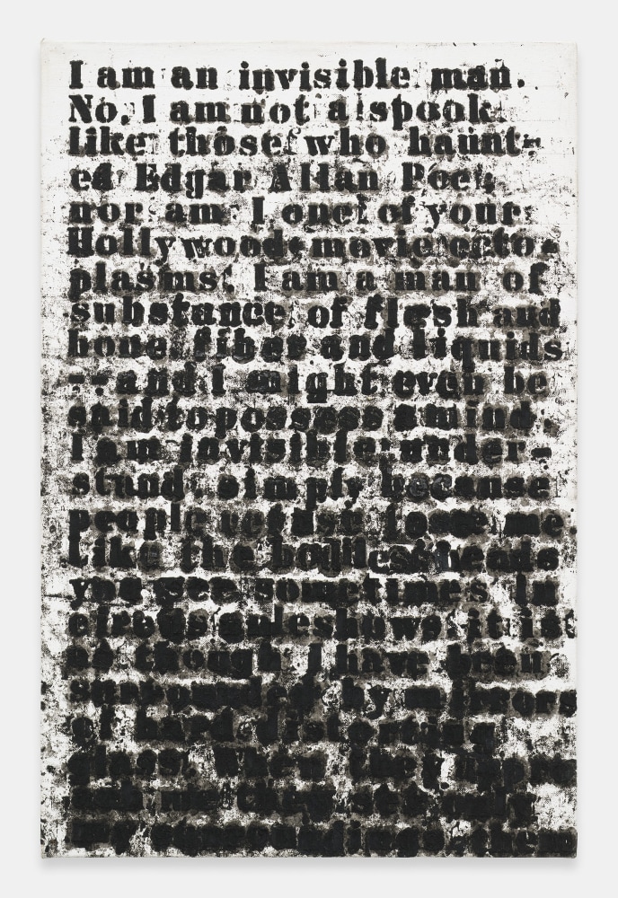 Glenn Ligon Prologue Series: Invisible Man (Small Version), 1991 Signed, titled and dated '1991' on the verso Oilstick on canvas 24 x 15 1/2 inches 61 x 39.4 cm