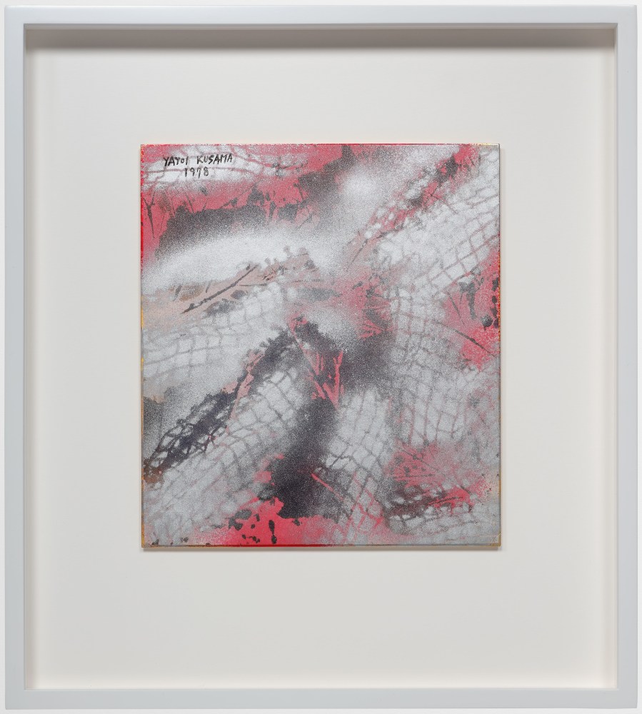 Yayoi Kusama Wyoming Forest, 1978 Signed and dated Accompanied by a certificate of authenticity Kusama registration number 04487 Spray paint and ink on paper board Framed Dimensions: 18 3/8 x 16 1/2 x 1 3/4 inches 46.7 x 41.9 x 4.4 cm Artwork Dimensions: 10 3/4 x 9 1/2 inches 27.3 x 24.1 cm