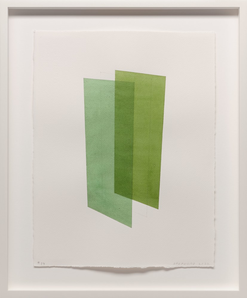 Kate Shepherd
Greens, Two Planes, #74, 2022
Watercolor on Arches paper
15 x 11 1/4 inches
38.1 x 28.6 cm