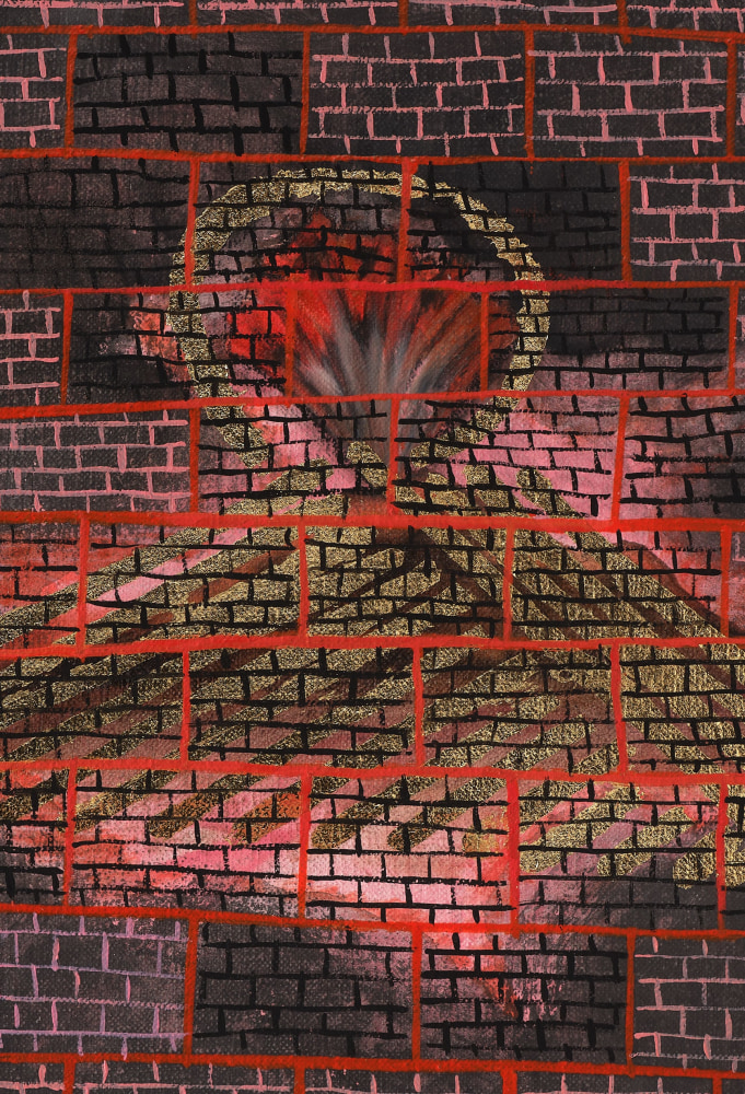 Caragh Thuring It Sticks It Judders It Jams, 2024 Acrylic gesso, acrylic, graphite, gold leaf, gouache and oil on linen 15 3/4 x 17 3/4 inches 40 x 45 cm