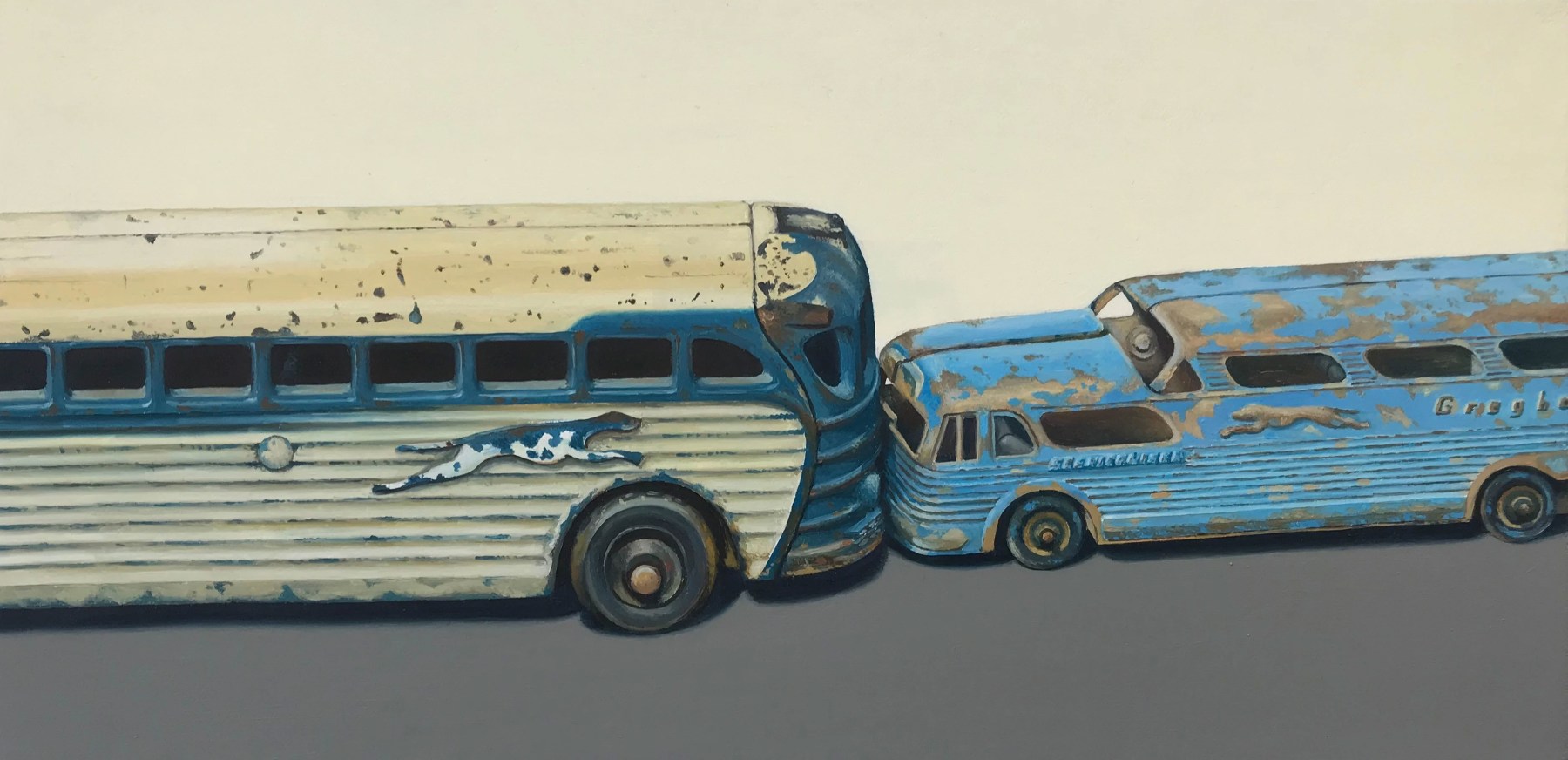 Jeremy Dickinson Silverside &amp; Scenicruiser, 2021 Oil on canvas 7 x 14 inches 18 x 36 cm