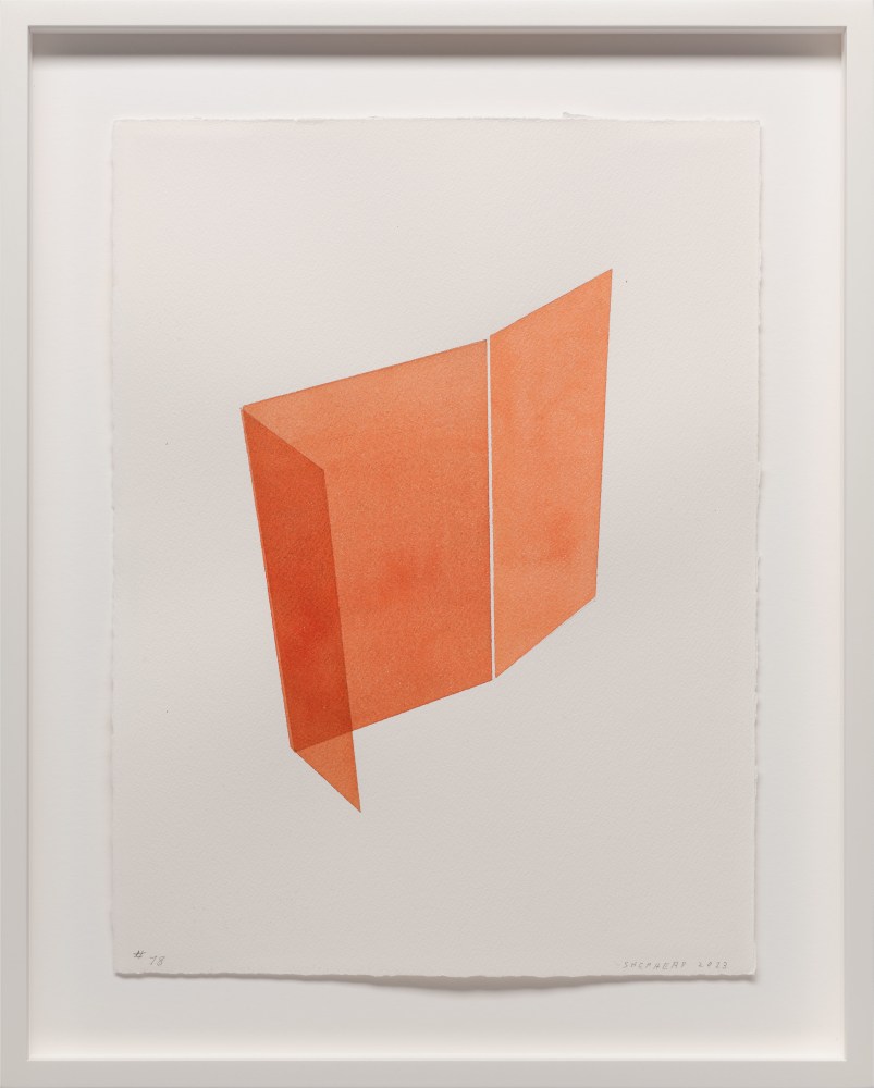 Kate Shepherd Orange, Folding Wall, #78, 2023 Watercolor on Arches paper Framed Dimensions: 18 7/8 x 15 1/8 x 1 1/2 inches 47.9 x 38.4 x 3.8 cm