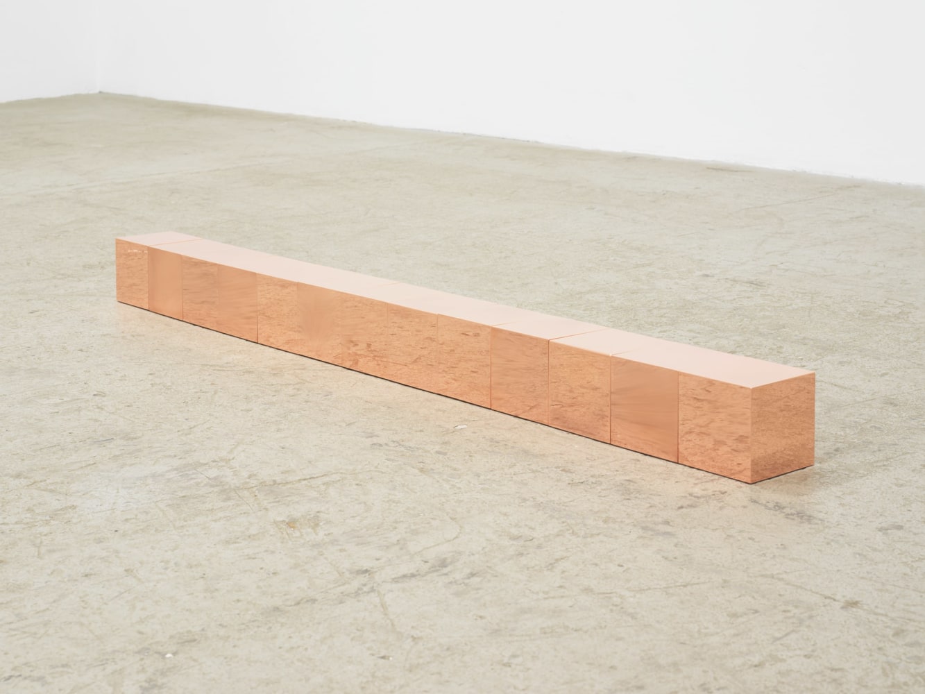 Carl Andre 13 CulON, 2002 Copper Cubes 3.94 x 3.94 x 3.94 inches, each 10 x 10 x 10 cm, each 3.94 x 3.94 x 51.18 inches, overall 10 x 10 x 130 cm, overall