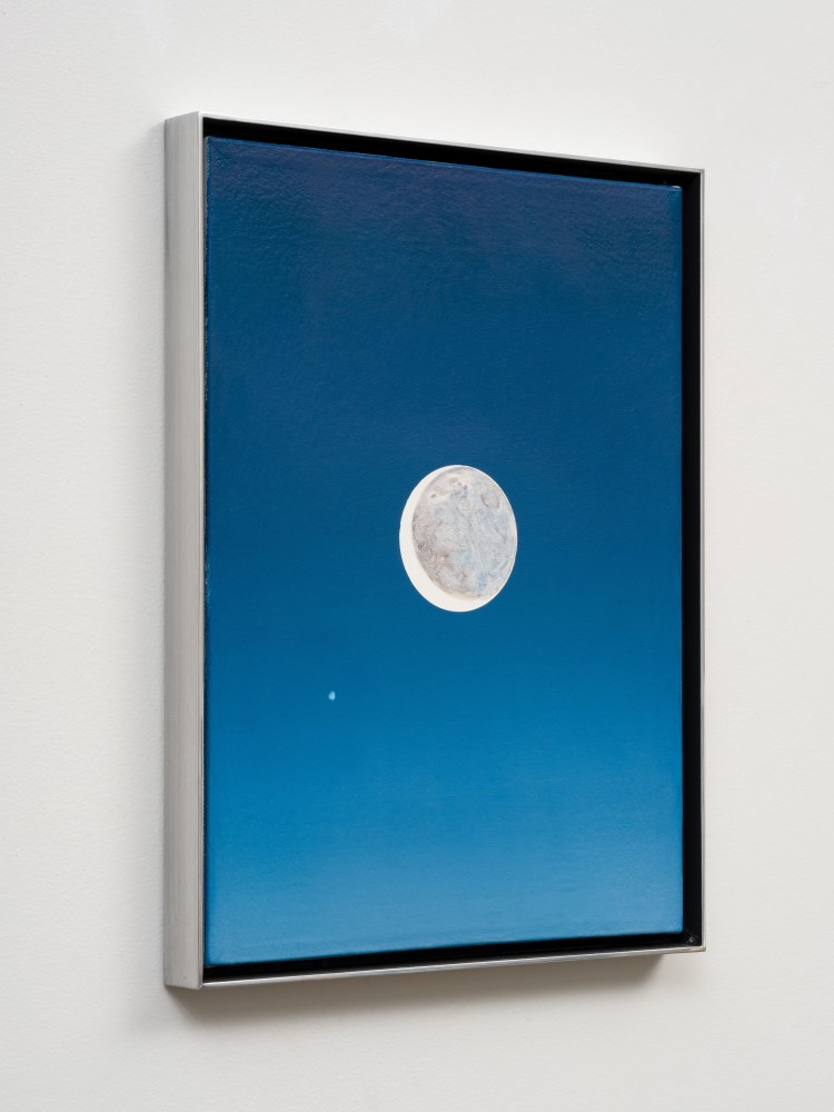 Rob Reynolds  Moon and Jupiter, 2018  Oil, alkyd and acrylic polymer paint on canvas in welded aluminum artist's frame  Framed Dimensions:  16 3/4 x 12 3/4 inches