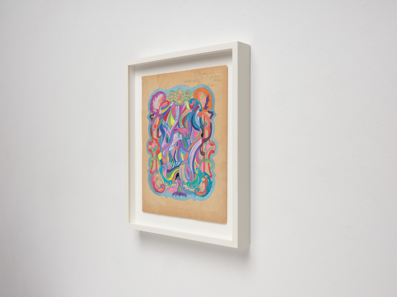 Sarah Cain Music Book, 2008-2021 signed, titled and dated on the verso &quot;music book, 2008 - 2021&quot; Acrylic, gouache and watercolor on vintage paper Framed Dimensions: 15 7/8 x 13 x 1 3/4 inches 40.3 x 33 cm