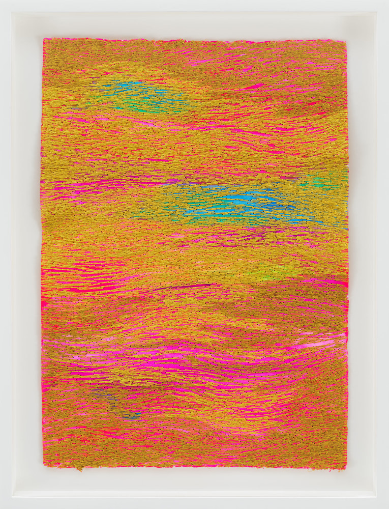 Jessie Henson Untitled, 2023 Polyester thread and acrylic gouache on paper Framed Dimensions: 17 5/8 x 13 3/8 x 1 5/8 inches 44.8 x 34 x 4.1 cm Paper Dimensions: 15 1/4 x 11 inches 38.7 x 27.9 cm