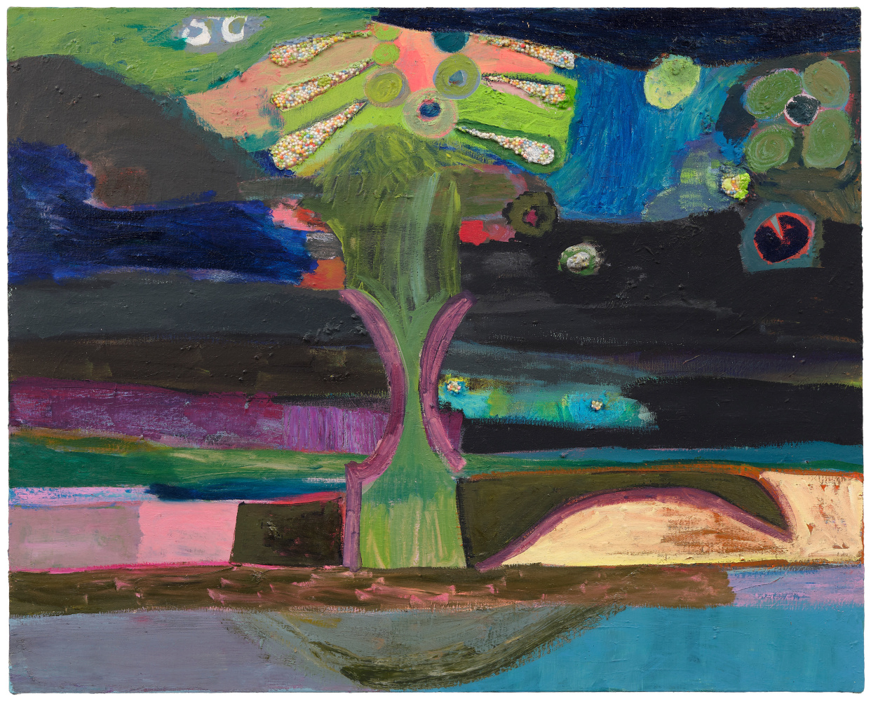 Daisy Sheff The Pressed Upon Landscape, 2025 Oil and Styrofoam beads on canvas 24 1/4 x 30 x 1 1/4 inches 61.6 x 76.2 x 3.2 cm