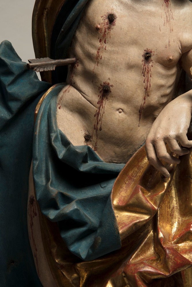 J&amp;ouml;rg Lederer
Saint Sebastian, c. 1515-20
Detail
South Germany, Kaufbeuren
Fully polychromed and gilded limewood
45 2/3 x 30 x 15 inches
(116 x 76 x 38 cm)