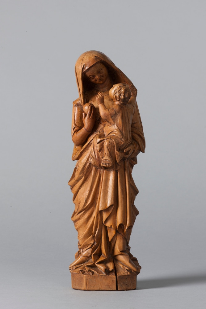 A Standing Virgin and Child, c. 1270
Strasbourg
Fruitwood
9 1/2 x 3 1/8 x 2 3/4 inches
(24 x 7.8 x 7 cm)