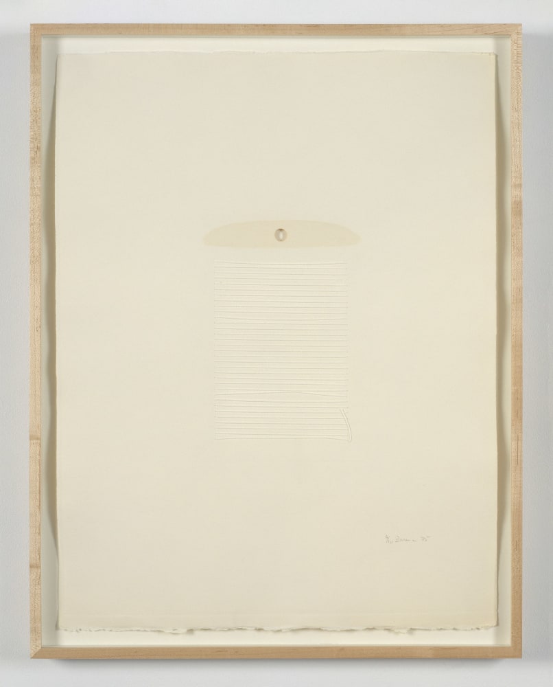 Zarina
Spool, 1975
Blind emboss, relief print in white and thread on BFK white paper
Edition of 10
24 1/2 x 19 1/2 inches
(62.23 x 49.53 cm)
Framed: 28 2/16 x 21 15/16 (71.4 x 55.7 cm)