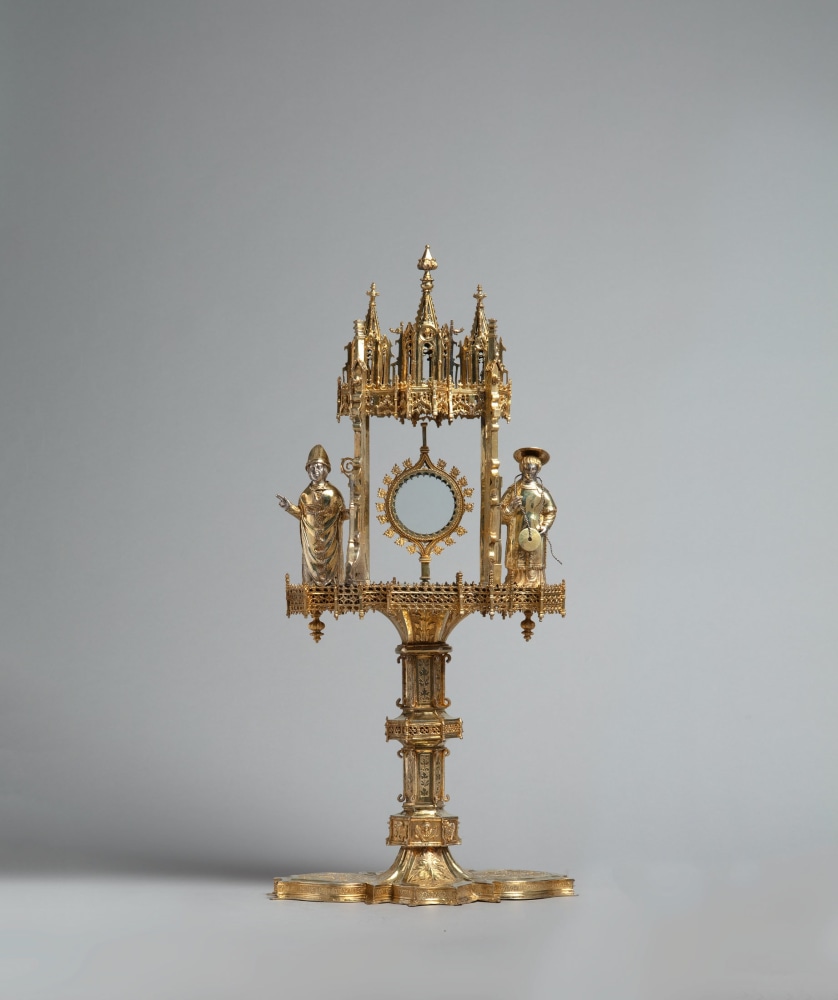 Architectural monstrance with two saints, c. 1520-1530
Spain, Barcelona
Gilded silver
24 3/4 x 11 3/4 x 8 inches
(63 x 30 x 20.3 cm)