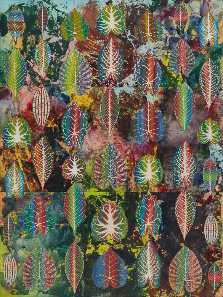 Philip Taaffe
Interzonal Leaves, 2018
Mixed media on canvas
111 11/16 x 83 11/16 inches
(283.7 x 212.6 cm)