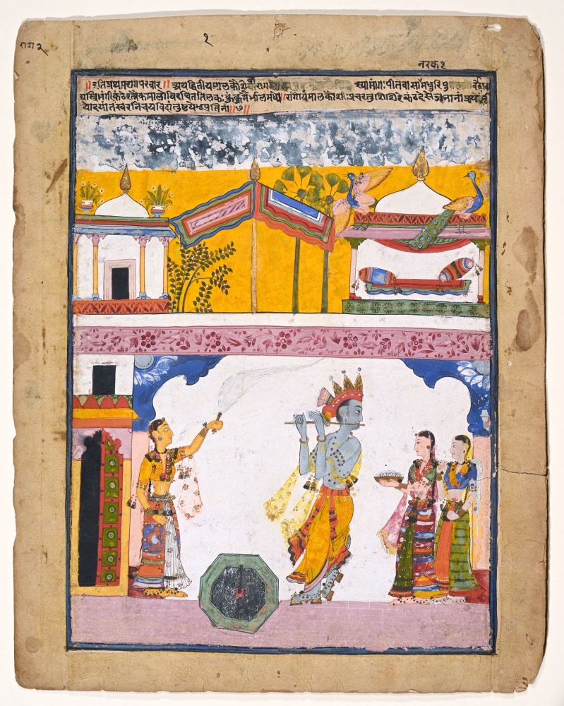 Mewada? raga, second son of Malkos raga, 1630-50
From a dispersed Ragamala series, north Deccan
Opaque pigments and gold on paper
Folio: 13 1/8 x 10 5/8 inches (33.2 x 27.0 cm)
Painting: 11 3/8 x 8 5/8 inches (28.8 x 22.0 cm)