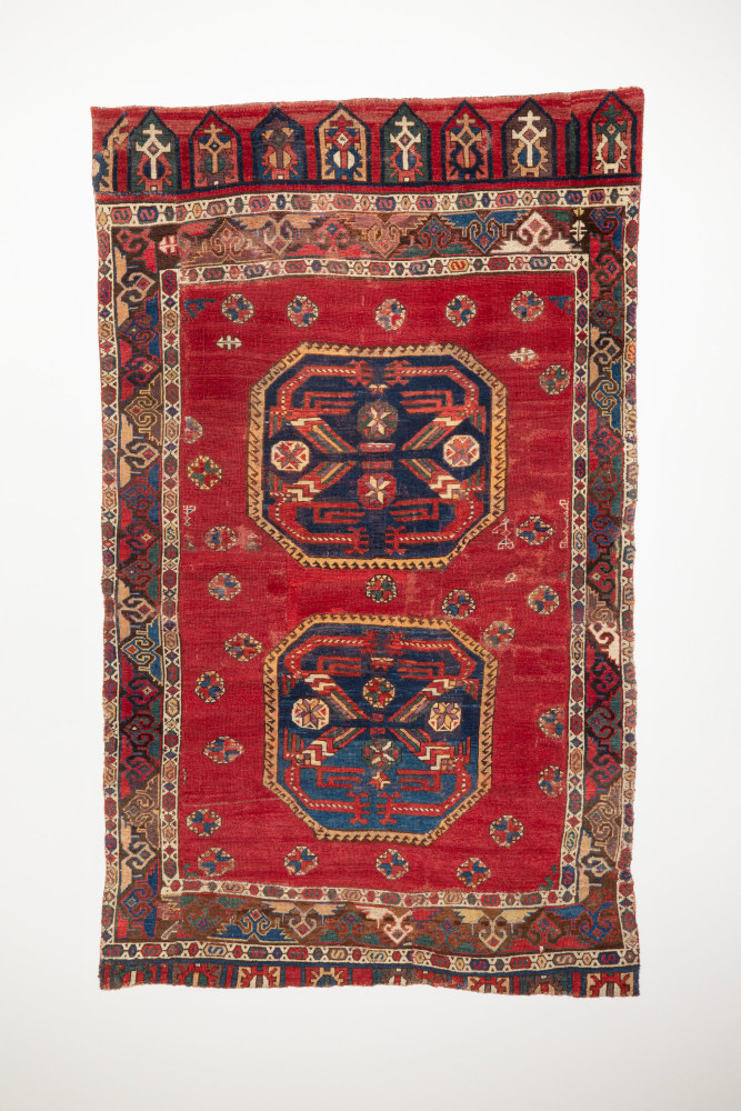 The Bernheimer &amp;#39;Phoenix in Octagon&amp;#39; rug, c. 1490-1525
Southern Anatolia, Tekeogullari or Ramazonogullari Beylik?
Warp, weft and pile of wool with a symmetrically knotted pile
78 3/4 x 46 7/8 inches
(200 x 119 cm)