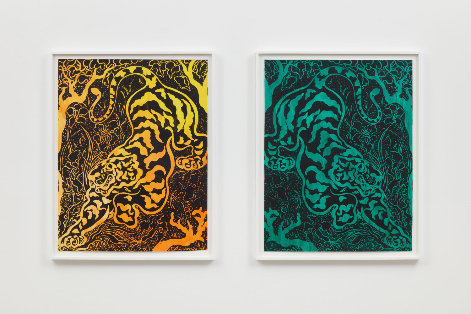 Sarah Crowner
Split Tiger (after PR), 2019
Paint and silkscreen on paper
Each: 39 x 30 inches (99.1 x 76.2 cm)