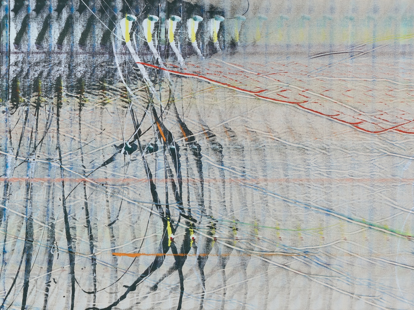 Emily Kraus
Agon (sinistral),&amp;nbsp;2024 (detail)
Oil on canvas
66 7/8 x 118 1/8 inches
(170 x 300 cm)
Photo: Ollie Hammick