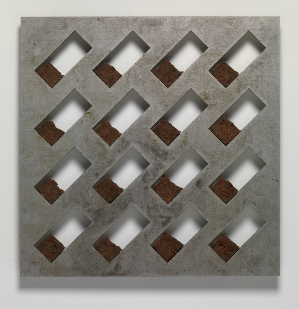 Roger Hiorns
Untitled, 2008
Stainless steel, brain matter
24 4/5&amp;nbsp;x 24 4/5&amp;nbsp;x 1 1/2&amp;nbsp;inches
(63 x 63 x 4 cm)