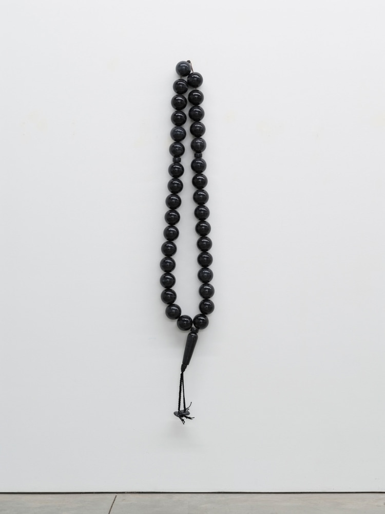 Zarina
Tasbih, 2016
Black marble strung with oxidized steel wire and silk cord
33 units, Each (diameter): 3 inches (7.6 cm)
Total length: 62 inches (157.5 cm)
