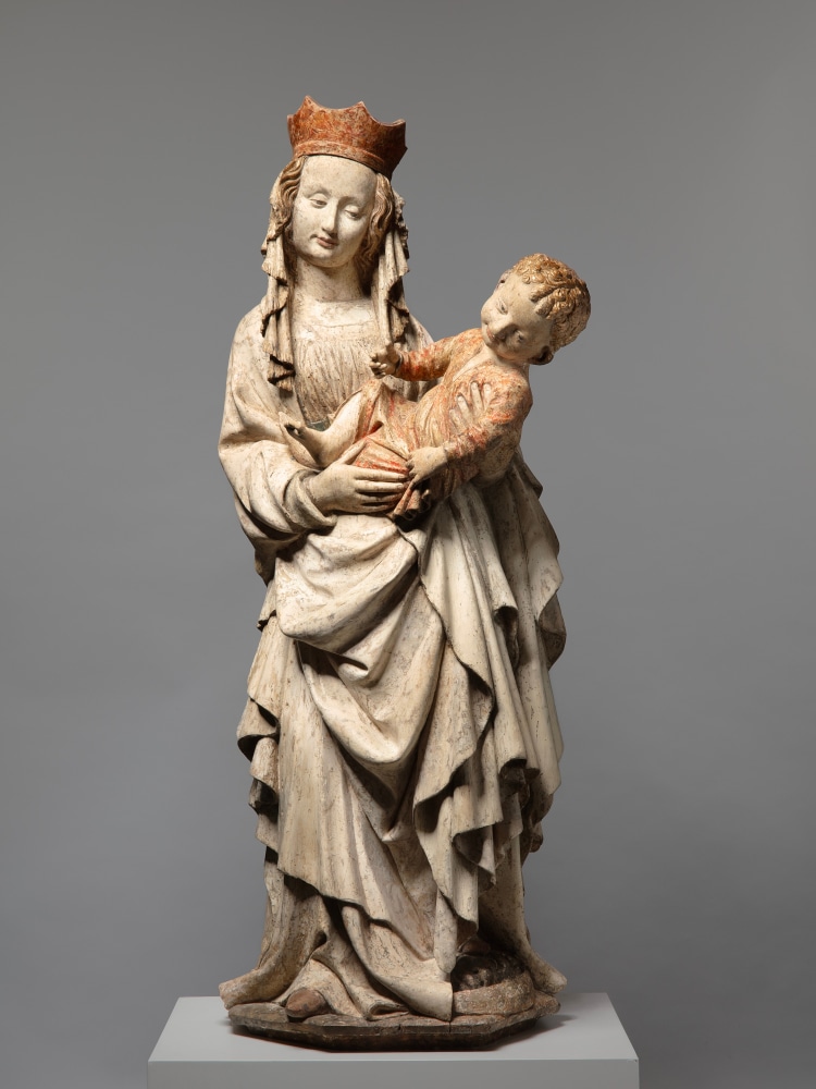 A Sch&amp;ouml;ne (&amp;#39;Beautiful&amp;#39;) Madonna, c. 1430
Austria, Salzburg
Softwood with large vestiges of gilding and polychromy
52 x 20 1/2 x 15 inches
(132 x 52 x 38 cm)