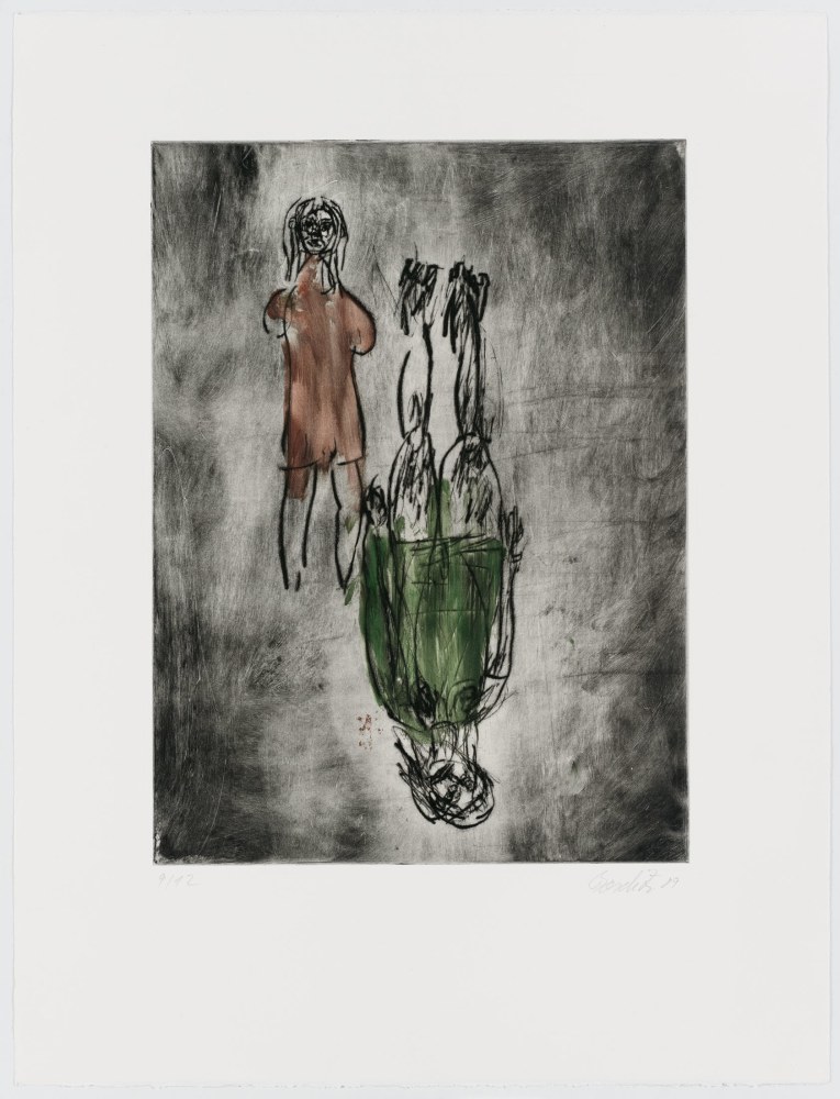 Georg Baselitz
Gross-Klein (Big-Small), 1989
9/12
Baselitz 89
Cat. Rais. 621
Drypoint etching on stenciled background paper
26 x 19 3/4 inches
(66 x 50 cm)