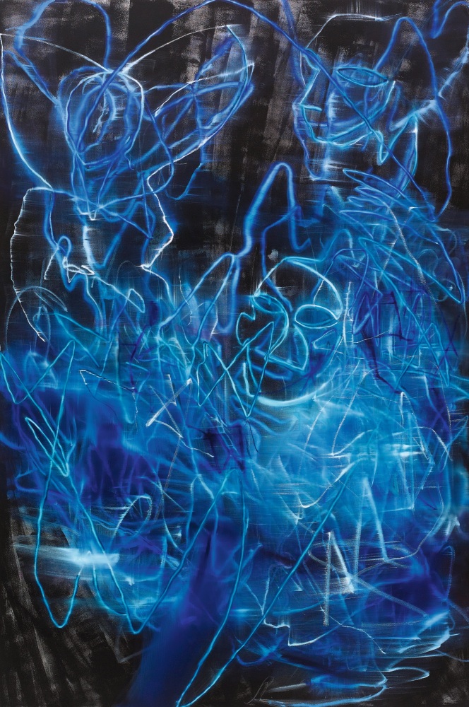 Diego Singh
Live a Virgin (three Demoiselles in neon), 2010-2011
Oil on linen
108 x 72 inches
(274.3 x 182.9 cm)