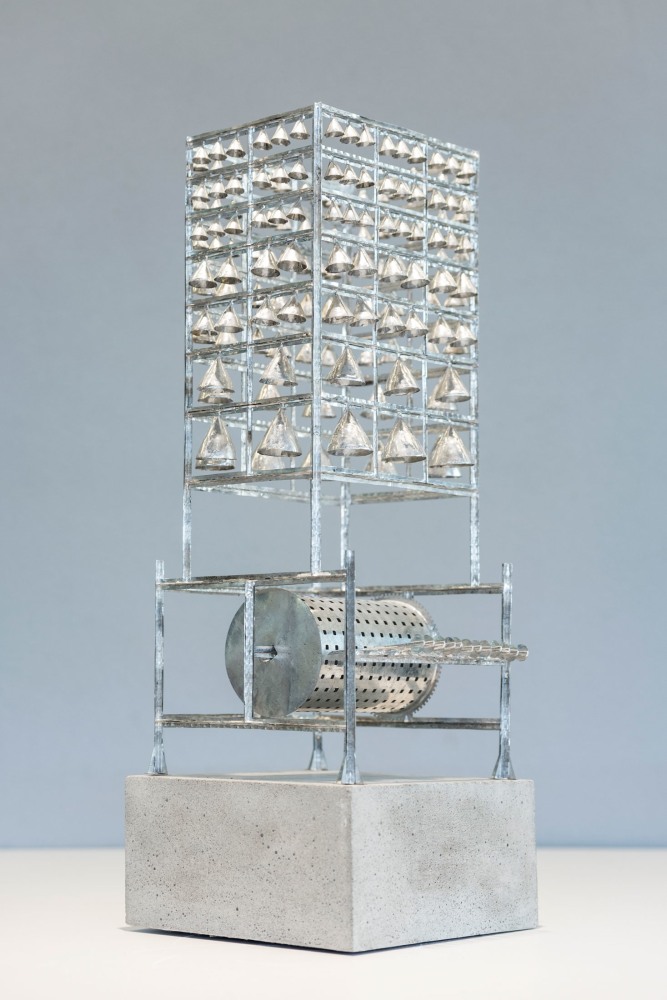 Jonathan Berger
Untitled (Maquette for Bell Machine, after Athanasius Kircher), 2016
Tin
10 1/2 x 5 1/4 inches
(26.67 x 13.34 x 13.34 cm)
Photo:&amp;nbsp;Timothy Schenck